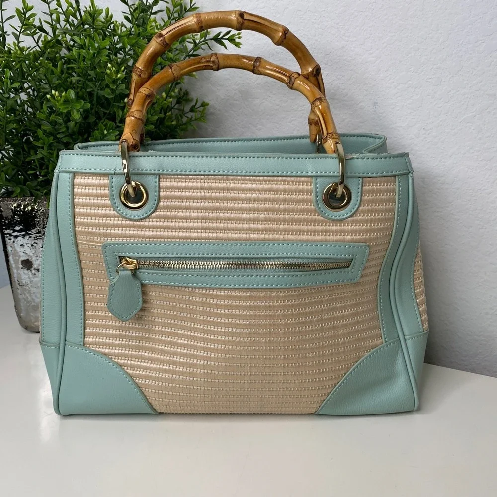 Spartina 449 Sea Salt‎ Bamboo Chic Satchel Bamboo Handle Crossbody Bag Coastal